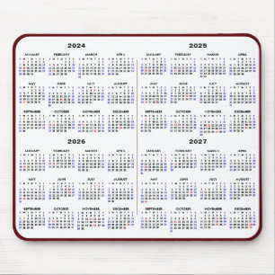 2024-2027 4-jähriger Kalender Einfache Rote Ferien Mousepad