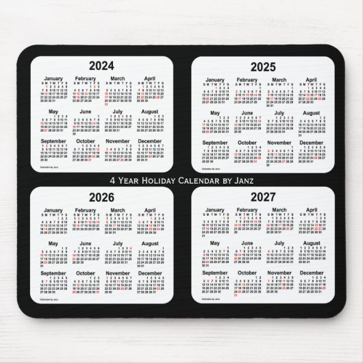 2024-2027 Schwarz-Weiß-Feiertagskalender von Janz Mousepad (Vorne)