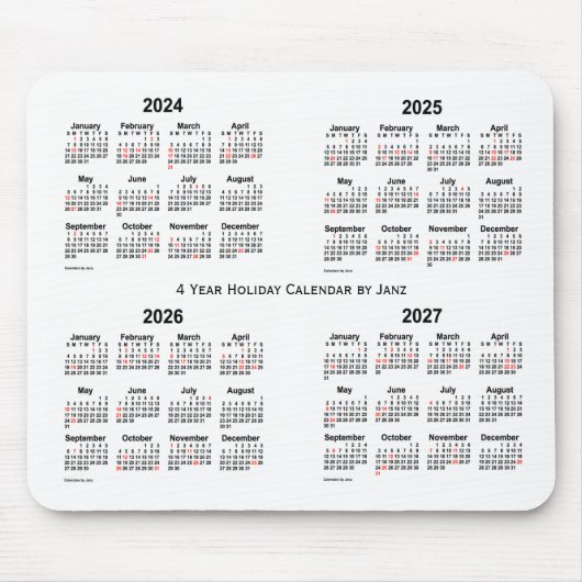 2024-2027 Weißer Feiertagkalender von Janz Mousepad (Vorne)