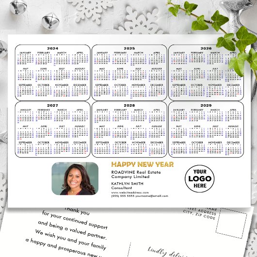 2024 - 2029 6-Jahres-Kalender Modernes Business-Fo Feiertagspostkarte