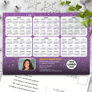 2024 2029 6-Jahres-Kalender Modernes Lila Geschäft Feiertagspostkarte