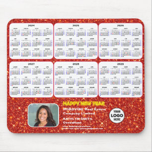 2024-2029 Calendar Business Logo Foto Roter Glitze Mousepad