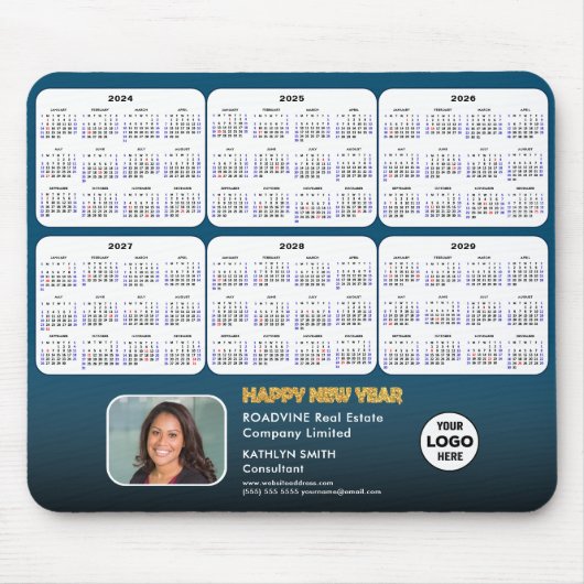 2024 - 2029 Kalender Corporate Logo Foto Blau Mousepad (Vorne)