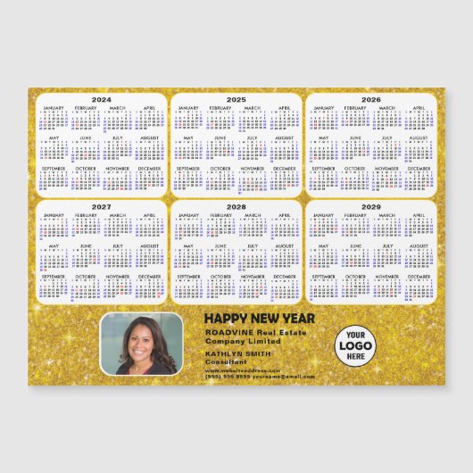 2024 - 2029 Kalender Corporate Logo Gold Magnetic Magnetkarte (Vorderseite)