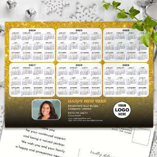 2024 - 2029 Kalender Modernes Gold Glitzer Busines Feiertagspostkarte