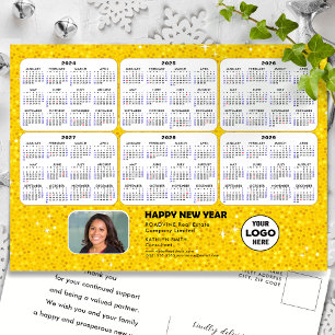 2024 - 2029 Kalender Modernes Gold Glitzer Busines Feiertagspostkarte