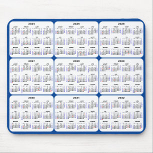 2024 - 2032 Kalender mit US-Feiertagen über Navy B Mousepad