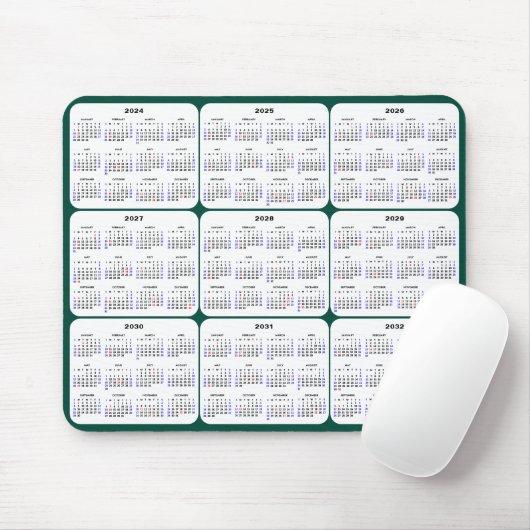 2024 - 2032 Kalender mit US Holidays Dark Green Mousepad (Mit Mouse)