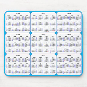 2024 - 2032 Kalender mit US Holidays on Sky Blue Mousepad