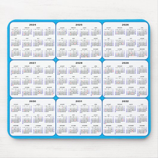 2024 - 2032 Kalender mit US Holidays on Sky Blue Mousepad (Vorne)