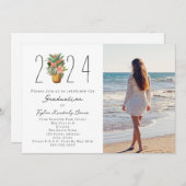 2024 Abschluss Beach Floral Ananas Foto Einladung (Vorne/Hinten)