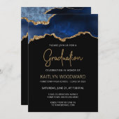 2024 Abschluss Blue Agate Gold Glitzer Einladung (Vorne/Hinten)