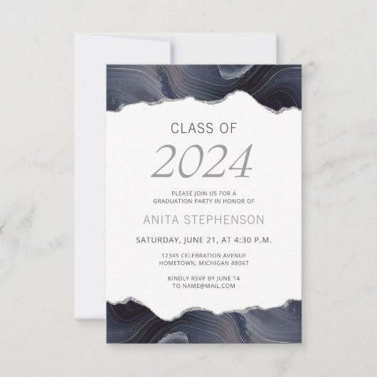 2024 Abschluss Foto Blue Gray Agate Einladung (Vorderseite)