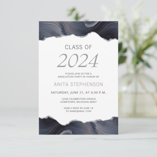 2024 Abschluss Foto Blue Gray Agate Einladung (Stehend Vorderseite)