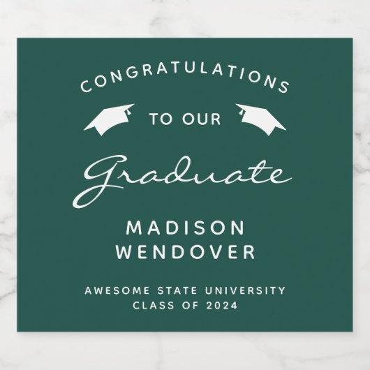 2024 Abschluss für grüne weiße Script-Cap Schaumweinetikett (Einzelnes Label)