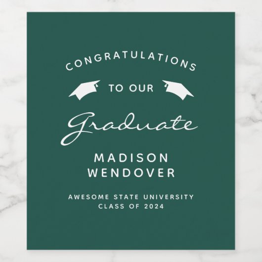 2024 Abschluss für grüne weiße Script-Cap Weinetikett (Einzelnes Label)