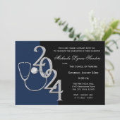 2024 Abschluss für Krankenpflege Blau Einladung (Stehend Vorderseite)