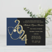 2024 Abschluss für Krankenpflege Blue Gold Einladung (Stehend Vorderseite)