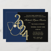 2024 Abschluss für Krankenpflege Blue Gold Einladung (Vorne/Hinten)