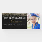 2024 Abschluss Glitzer Gold Black Modern Banner (Horizontal)