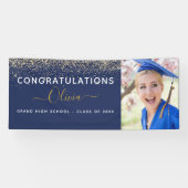 2024 Abschluss Glitzer Navy Blue Gold Moderne Banner (Horizontal)