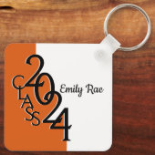 2024 Abschluss Keepake Foto Orange und Black Schlüsselanhänger (Rückseite)