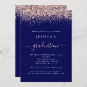 2024 Abschluss Rose Gold Glitzer Navy Blue Einladung (Vorne/Hinten)