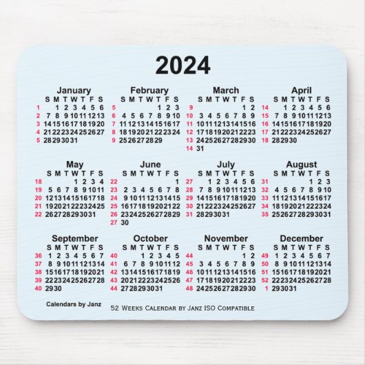 2024 Alice Blue 52 Weeks ISO Calendar by Janz Mousepad (Vorne)