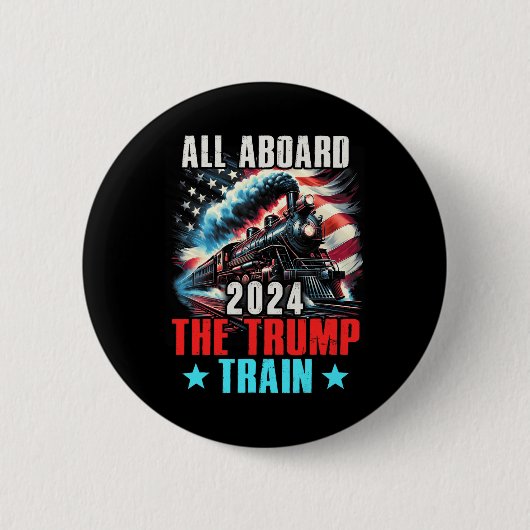 2024 Alle an Bord der Trump-Bahn US-amerikanische Button (Vorderseite)