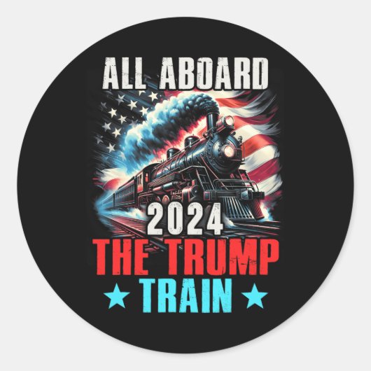 2024 Alle an Bord der Trump-Bahn US-amerikanische  Runder Aufkleber (Vorderseite)