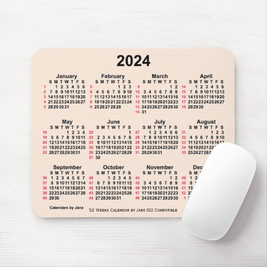 2024 Antik White 52 Weeks ISO Kalender von Janz Mousepad (Mit Mouse)