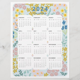 2024 auf einen Blick Kalender Blumenbüros Dekor Flyer