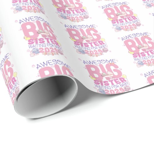 2024 Big Sister Gewartet für New Baby Geschenkpapier (Rolleneckpunkt)