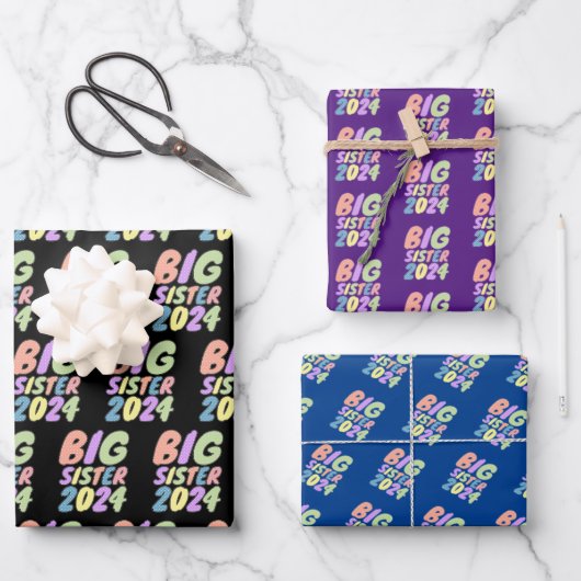 2024 Big Sister Girly Dots Geschenkpapier Set (Vorderseite)
