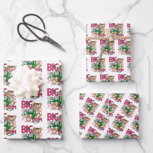 2024 Big Sister - Tropischer Jungle Tiger Geschenkpapier Set (Vorderseite)
