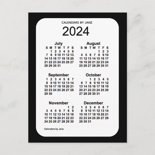 2024 Black 6 Month Mini Kalender von Janz Postkarte (Vorderseite)