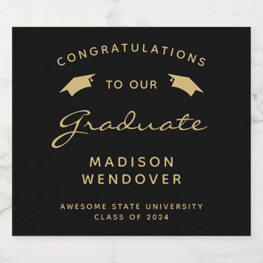 2024 Black Gold Script Cap Abschluss Schaumweinetikett (Einzelnes Label)