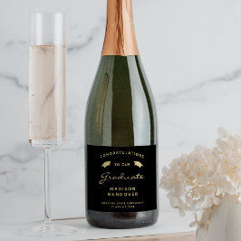 2024 Black Gold Script Cap Abschluss Schaumweinetikett