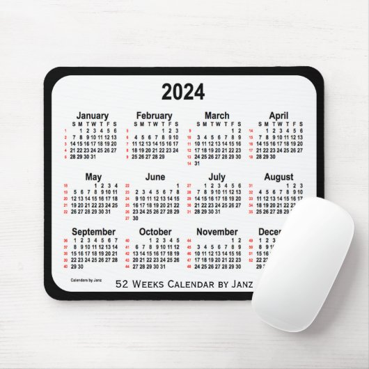 2024 Black Two Tone 52 Weeks Calendar von Janz Mousepad (Mit Mouse)