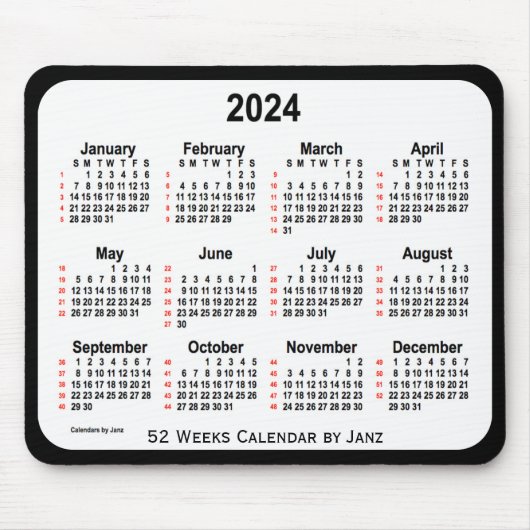 2024 Black Two Tone 52 Weeks Calendar von Janz Mousepad (Vorne)