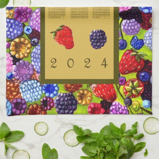 2024 BlackBerry Calendar Berries Border Erdbeere Geschirrtuch (Gefaltet)