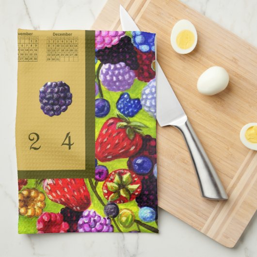 2024 BlackBerry Calendar Berries Border Erdbeere Geschirrtuch (Viertel Falte)