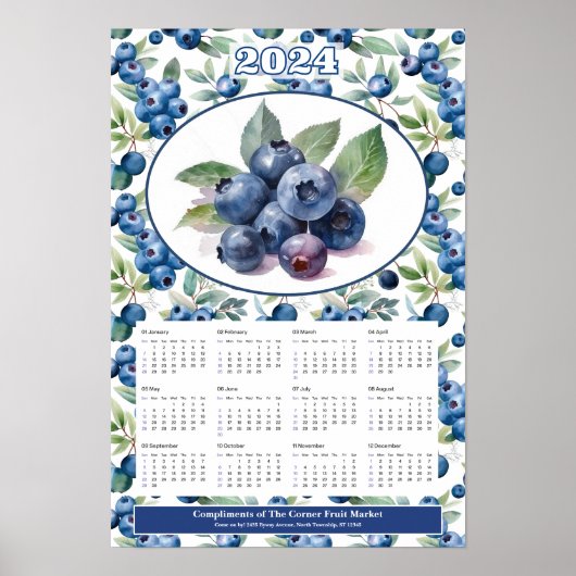 2024 Blueberries Custom Calendar Poster (Vorne)