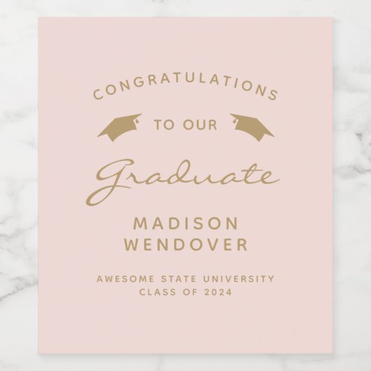 2024 Blush Gold Script Cap Abschluss Weinetikett (Einzelnes Label)