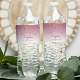 2024 Burgund Glitzer Tropfen Graduation Party Wasserflaschenetikett