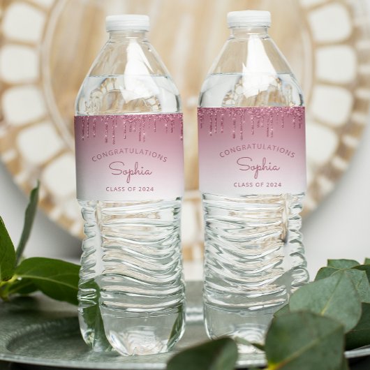 2024 Burgund Glitzer Tropfen Graduation Party Wasserflaschenetikett