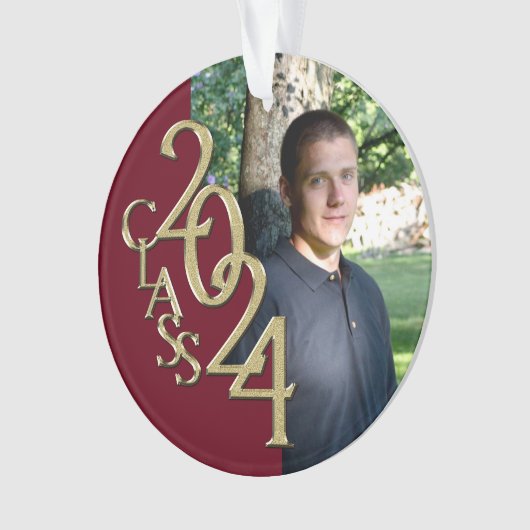 2024 Burgund und Gold Abschluss Foto Ornament (Vorderseite)