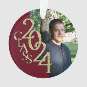 2024 Burgund und Gold Abschluss Foto Ornament