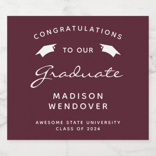 2024 Burgund White Script Cap Abschluss Schaumweinetikett (Einzelnes Label)