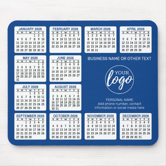 2024 Calendar - add logo, Contact Information Blue Mousepad (Vorne)